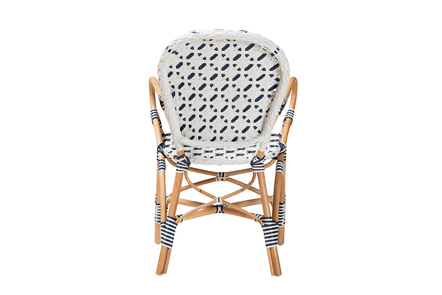 Bryson Modern French Blue and White Weaving and Natural Rattan Bistro Chair