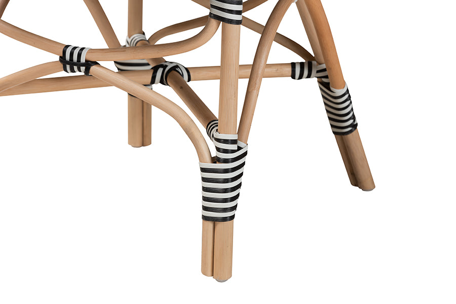 Wallis Modern French Two-Tone Black and White Weaving and Natural Rattan Indoor Dining Chair