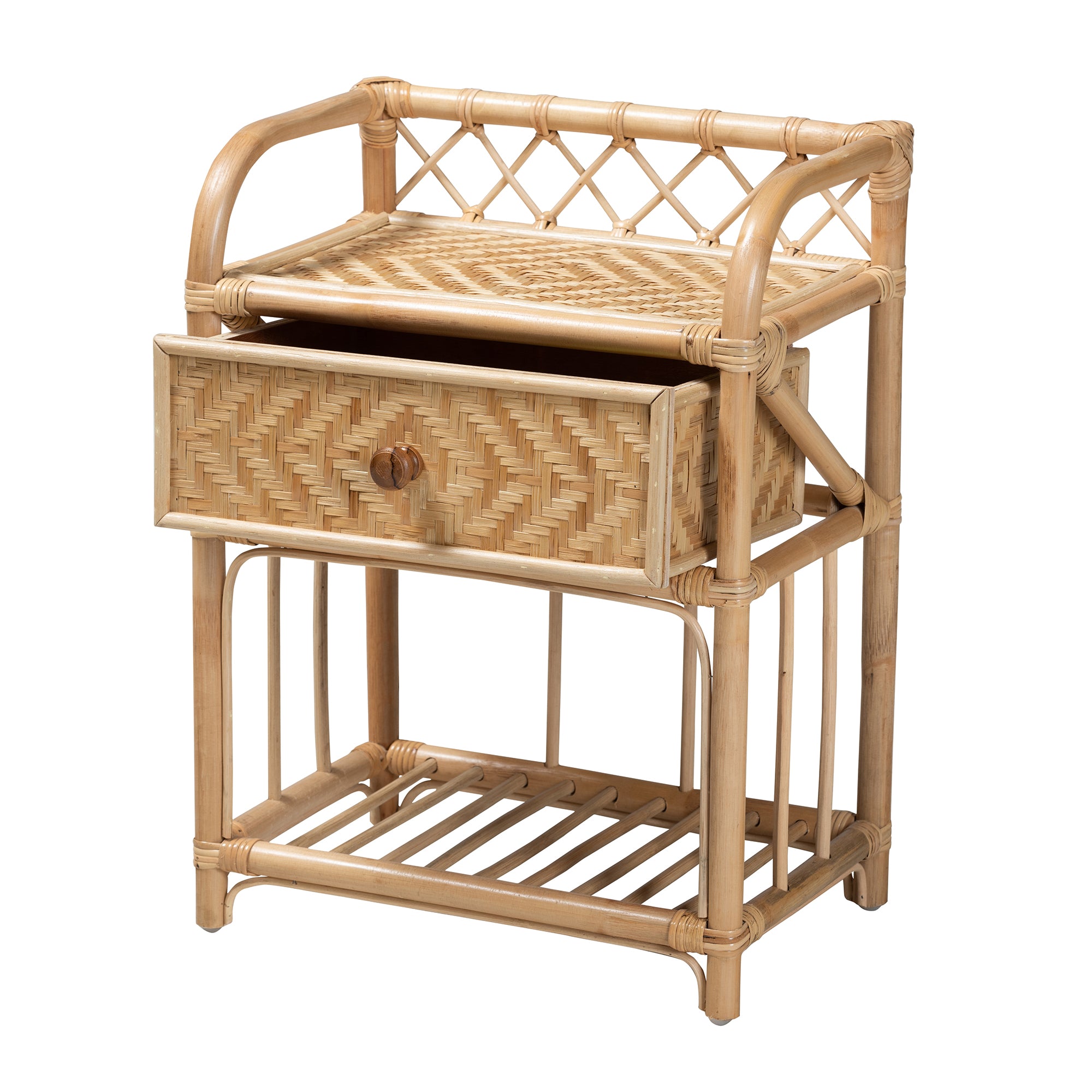 Kobie Modern Bohemian Natural Brown Rattan 1-Drawer Nightstand