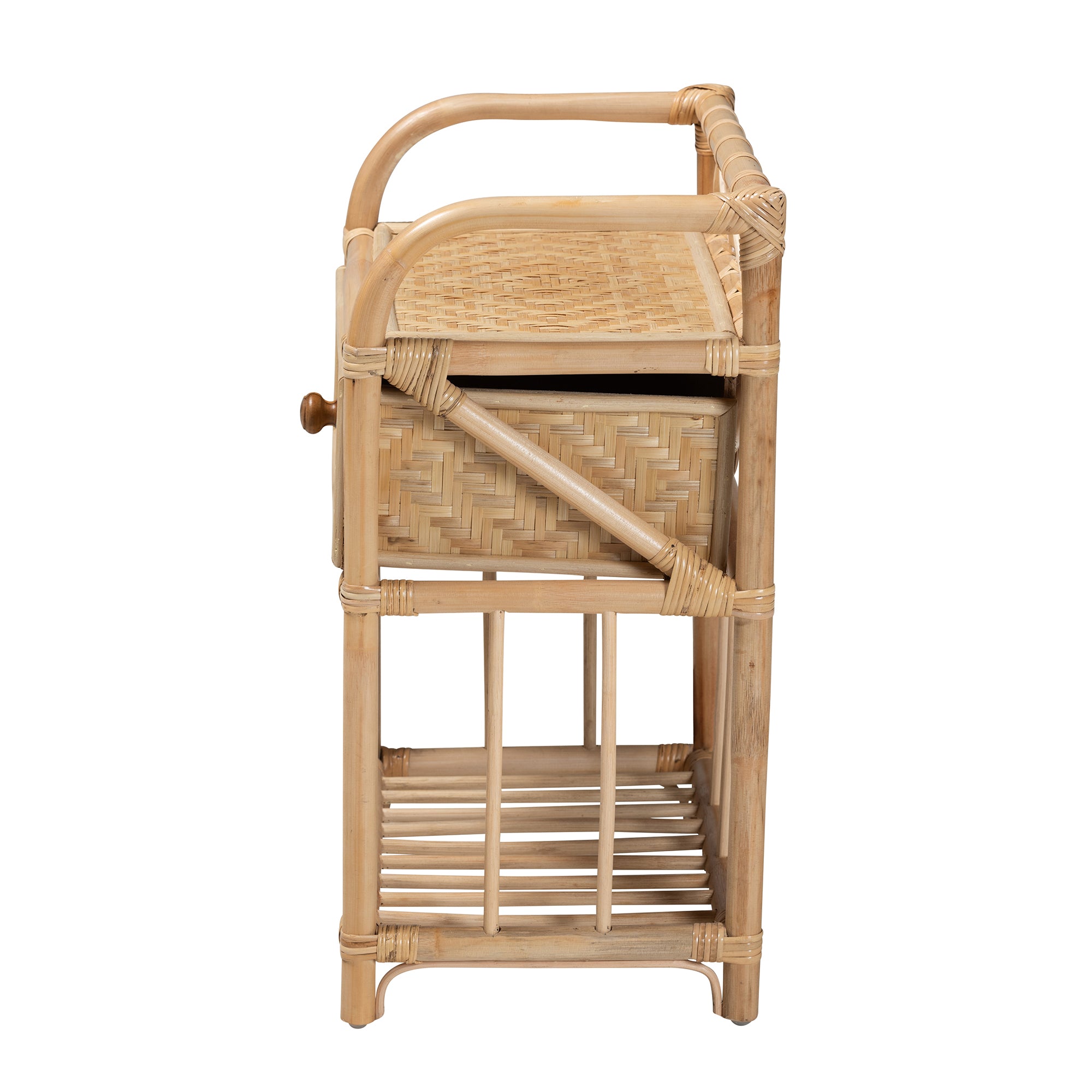 Kobie Modern Bohemian Natural Brown Rattan 1-Drawer Nightstand