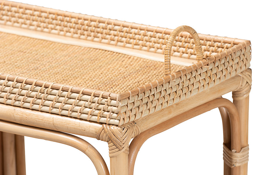 bali & pari Lombok Modern Bohemian Natural Brown Rattan Console Table