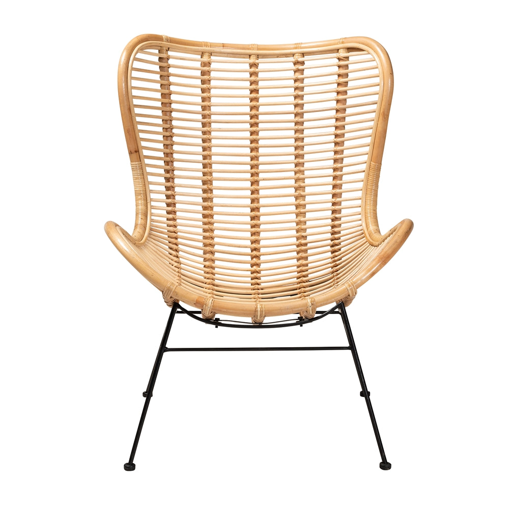 Colorado Modern Bohemian Natural Brown Rattan and Black Metal Accent Chair