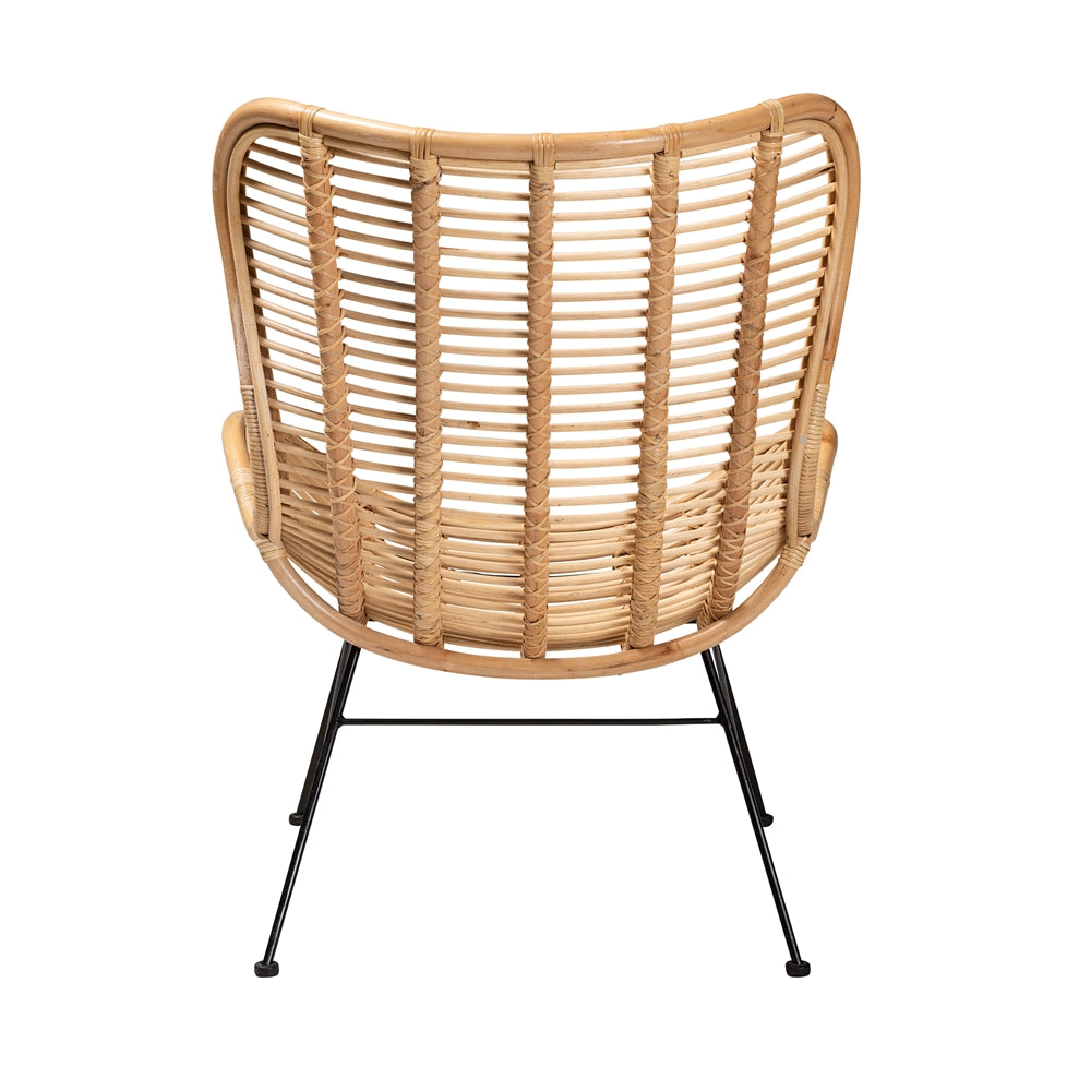 Colorado Modern Bohemian Natural Brown Rattan and Black Metal Accent Chair