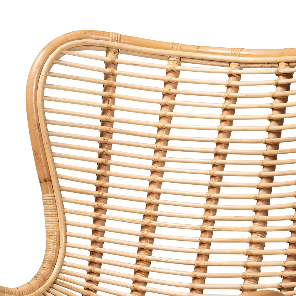 Colorado Modern Bohemian Natural Brown Rattan and Black Metal Accent Chair