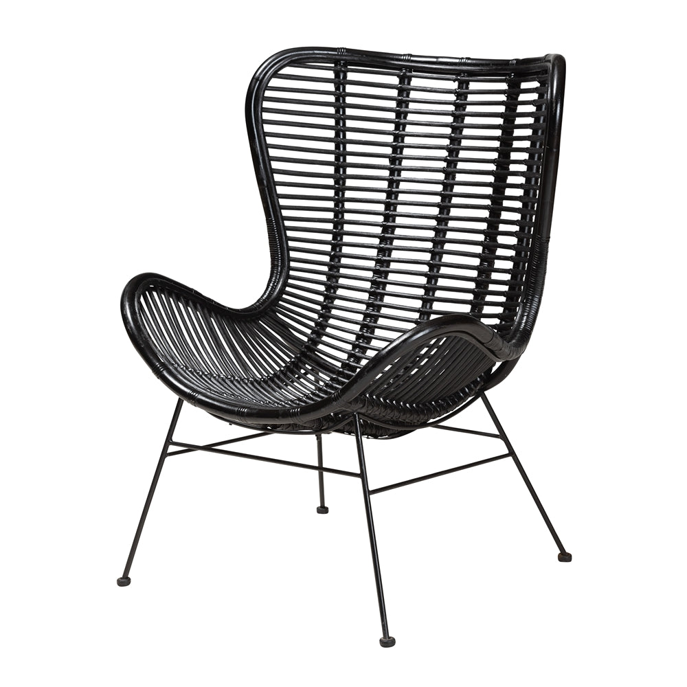 Colorado Modern Bohemian Black Rattan and Metal Accent Chair