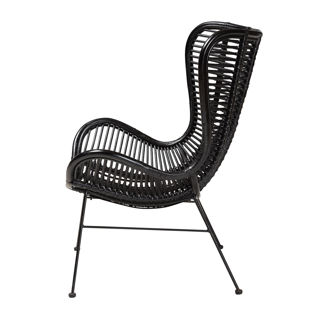 Colorado Modern Bohemian Black Rattan and Metal Accent Chair