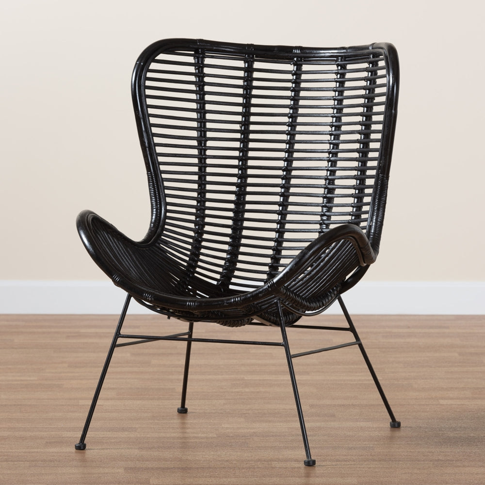 Colorado Modern Bohemian Black Rattan and Metal Accent Chair