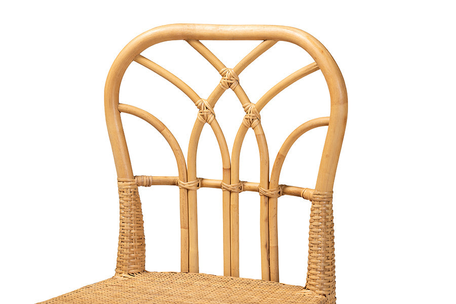 bali & pari Monaco Modern Bohemian Natural Rattan and Mahogany Wood Counter Stool