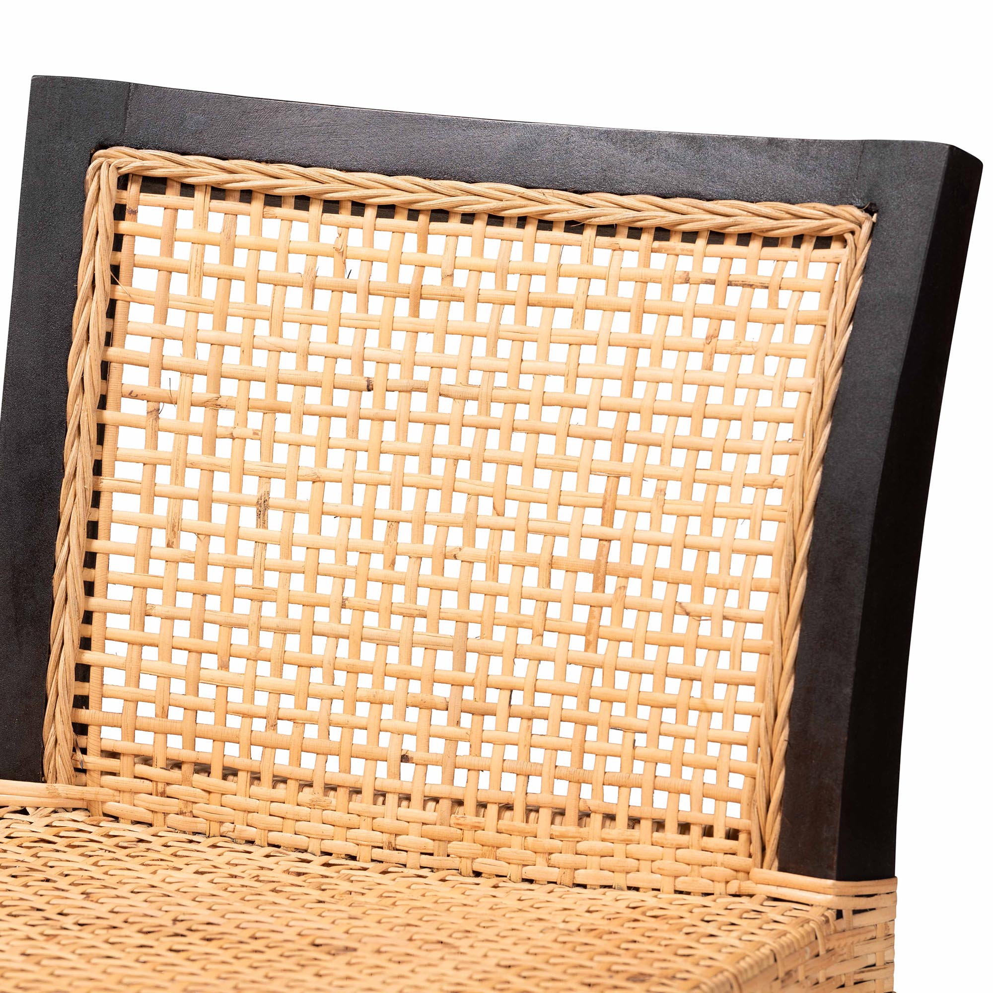 bali & pari Lingga Modern Bohemian Dark Brown Mahogany Wood and Natural Rattan Counter Stool