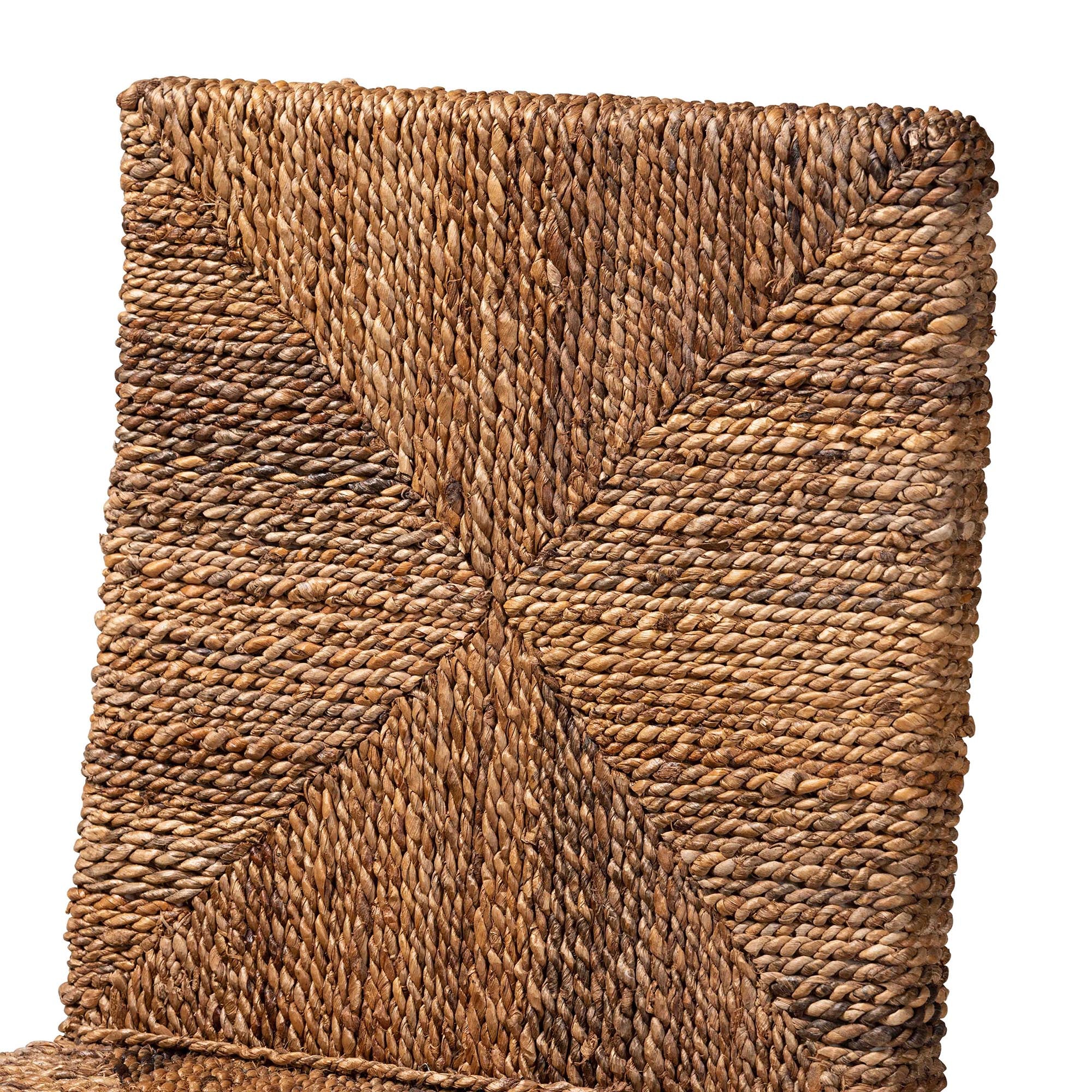 bali & pari Laymi Modern Bohemian Dark Brown Mahogany Wood and Seagrass Counter Stool