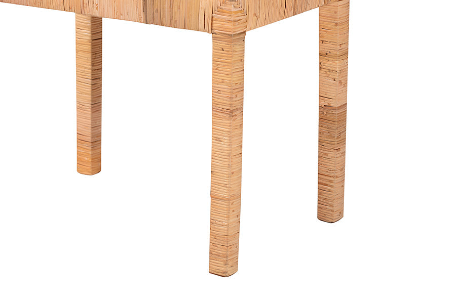 bali & pari Abelia Modern Bohemian Natural Rattan and Mahogany Wood Short Accent Bench