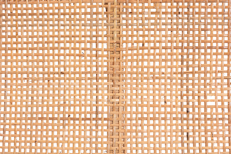 bali & pari Abelia Modern Bohemian Natural Rattan and Mahogany Wood Short Accent Bench