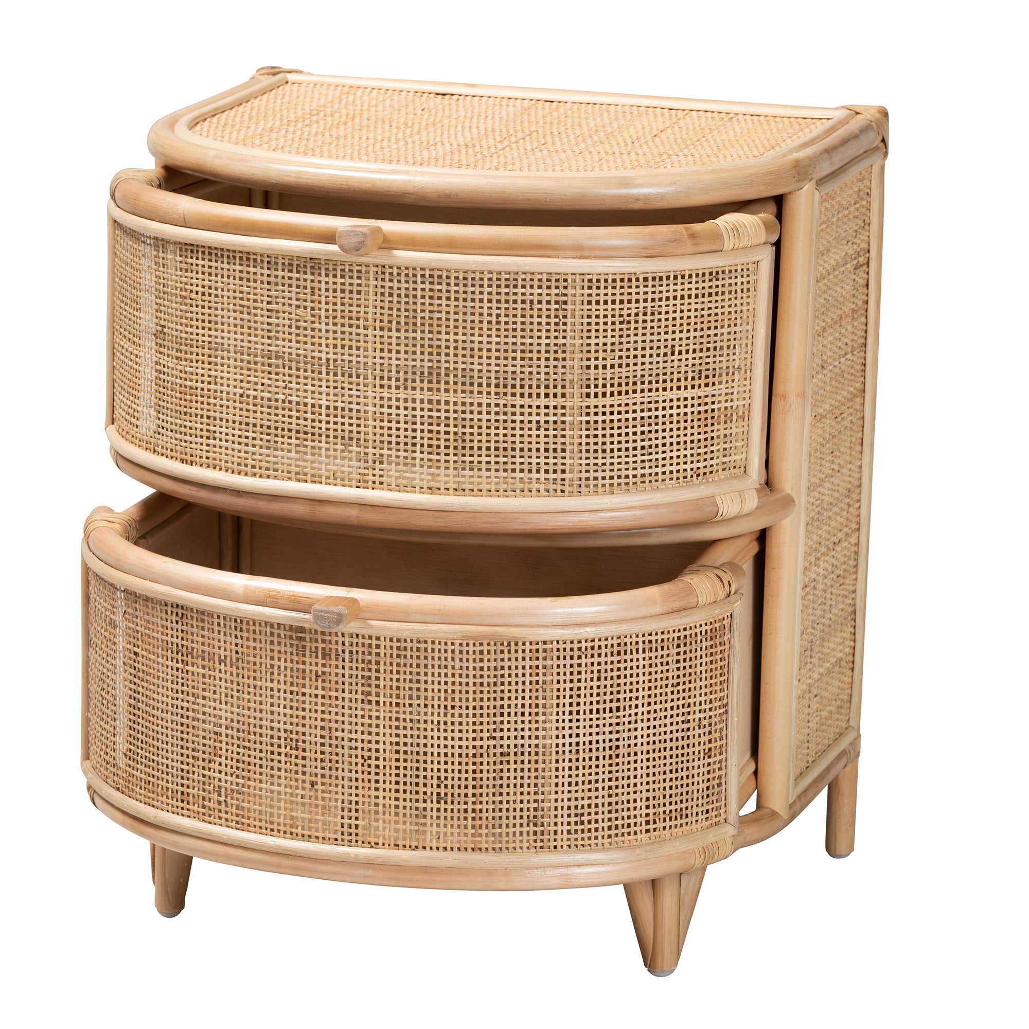 Oleta Modern Bohemian Natural Brown Rattan 2-Drawer Nightstand