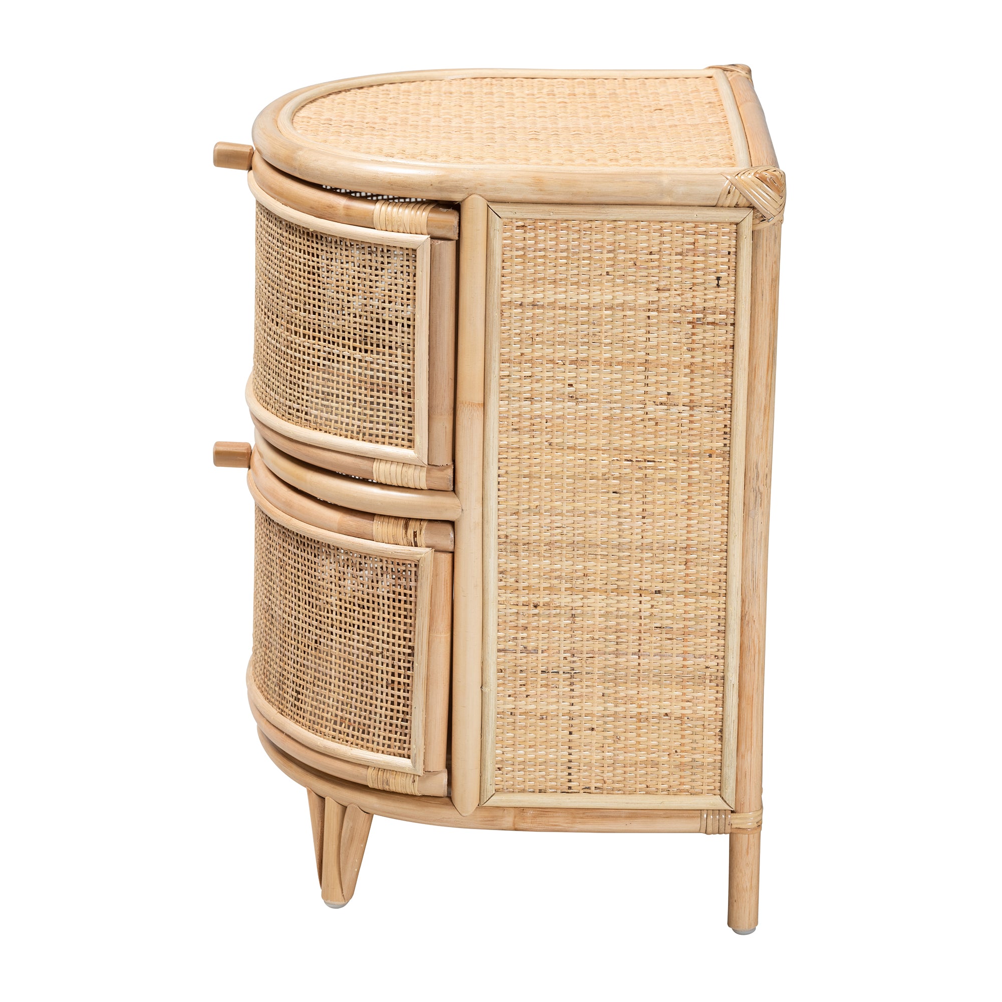 Oleta Modern Bohemian Natural Brown Rattan 2-Drawer Nightstand