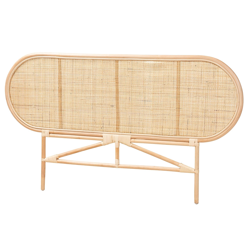 Reegan Modern Bohemian Natural Brown Rattan Queen Size Standalone Headboard