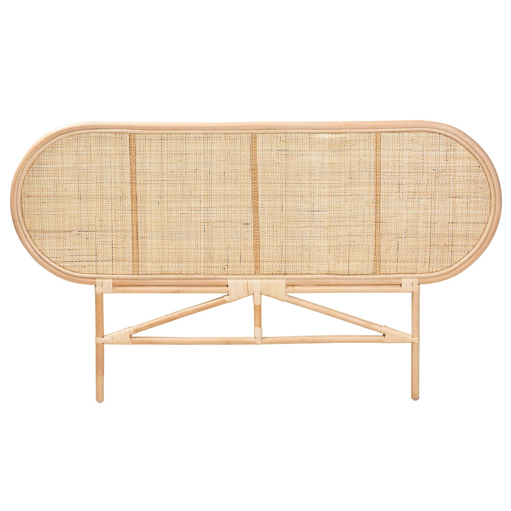 Reegan Modern Bohemian Natural Brown Rattan Queen Size Standalone Headboard