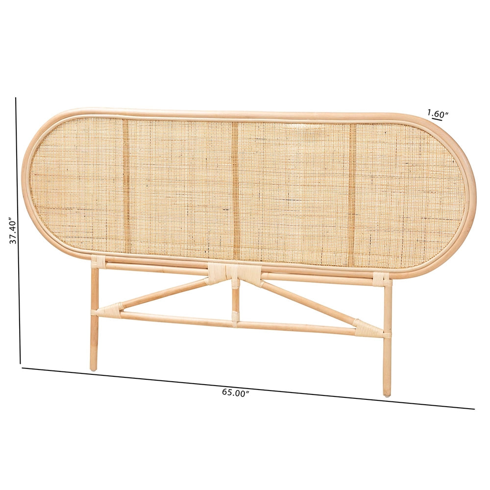 Reegan Modern Bohemian Natural Brown Rattan Queen Size Standalone Headboard