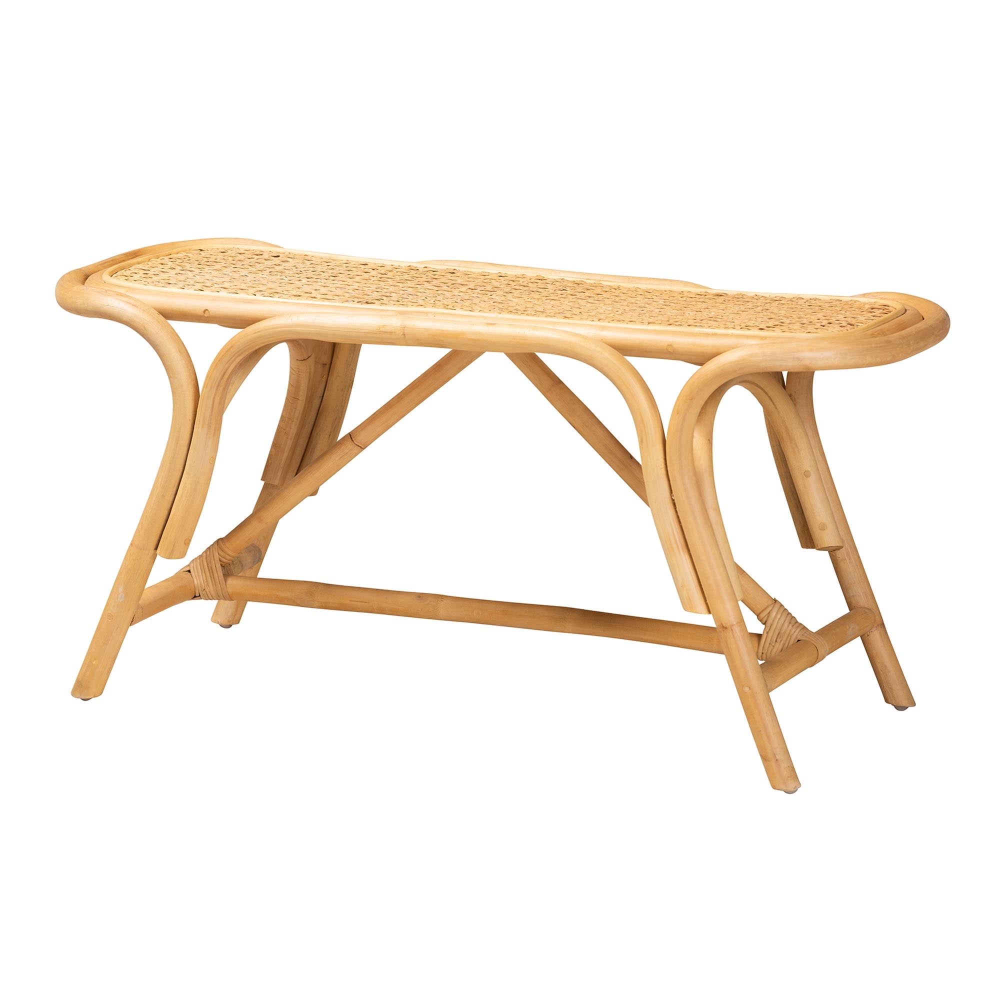 bali & pari Septa Modern Bohemian Natural Brown Rattan Accent Bench