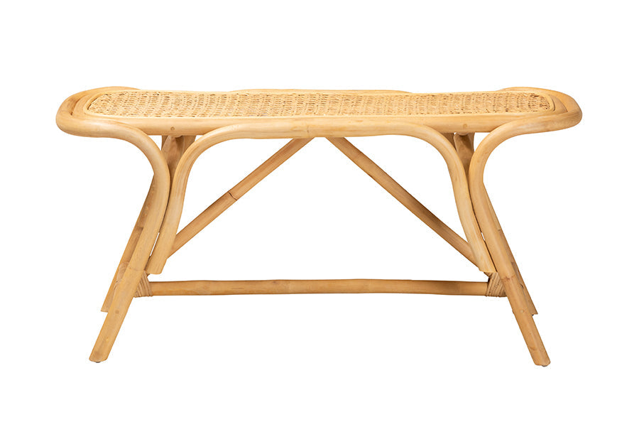 Septa Modern Bohemian Natural Brown Rattan Accent Bench