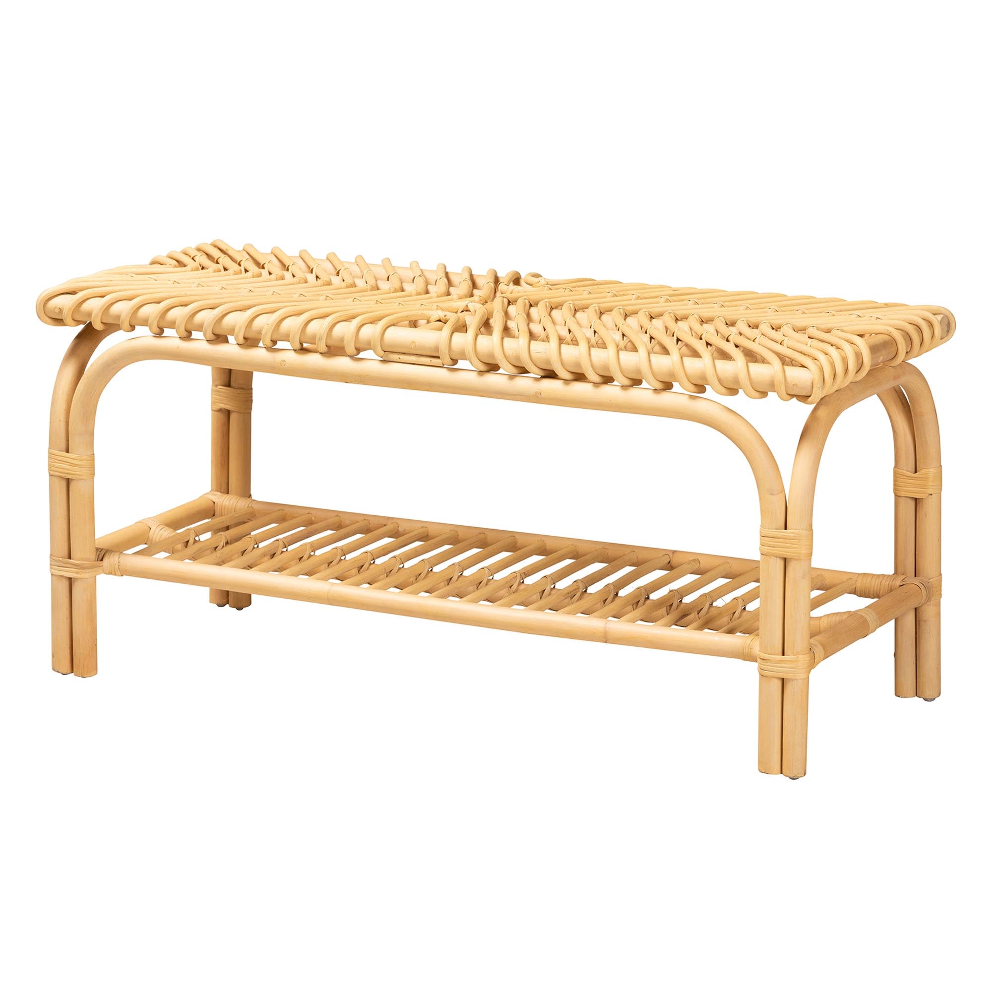 bali & pari Himari Modern Bohemian Natural Brown Rattan Accent Bench