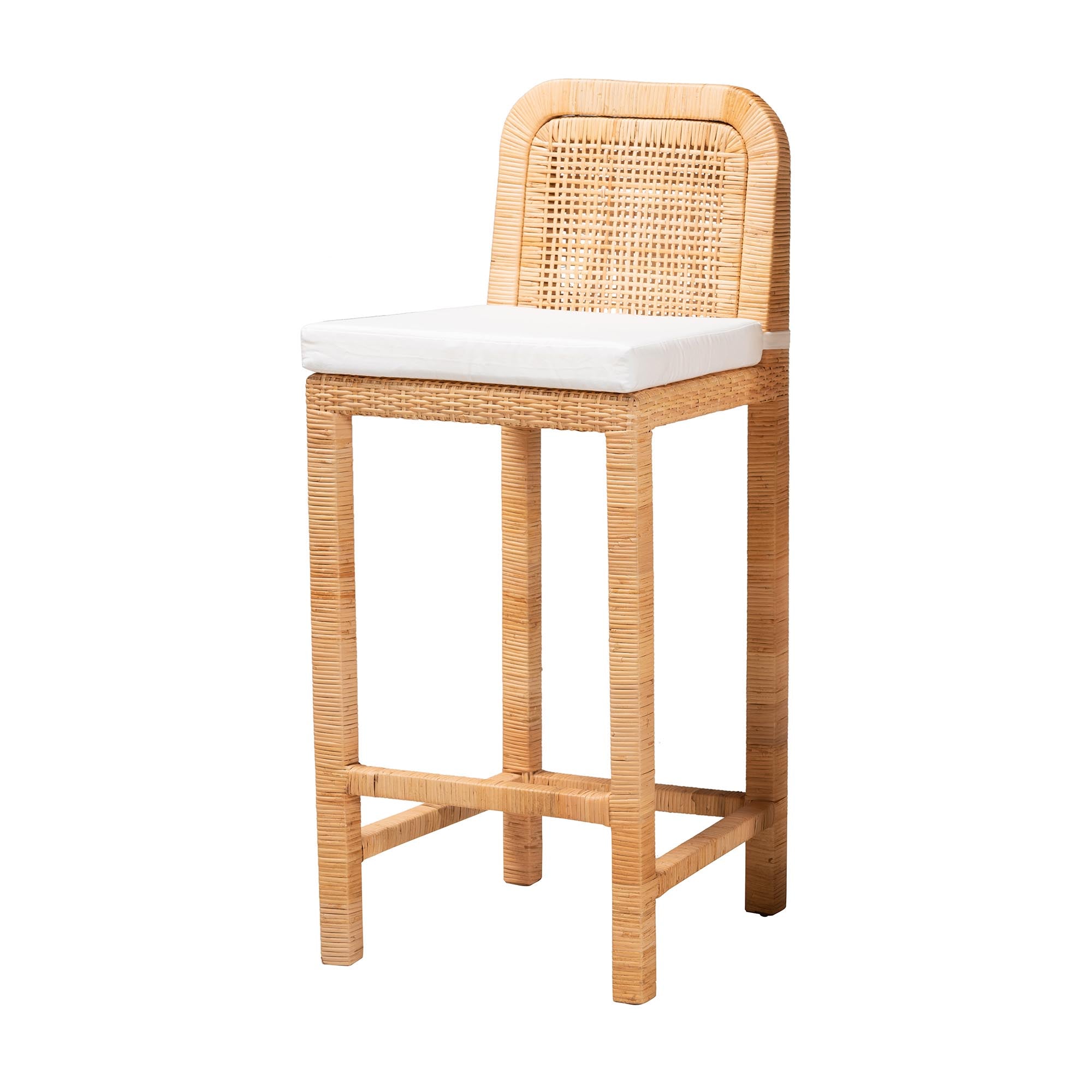 bali & pari Zariah Modern Bohemian Natural Brown Rattan and Mahogany Wood Bar Stool