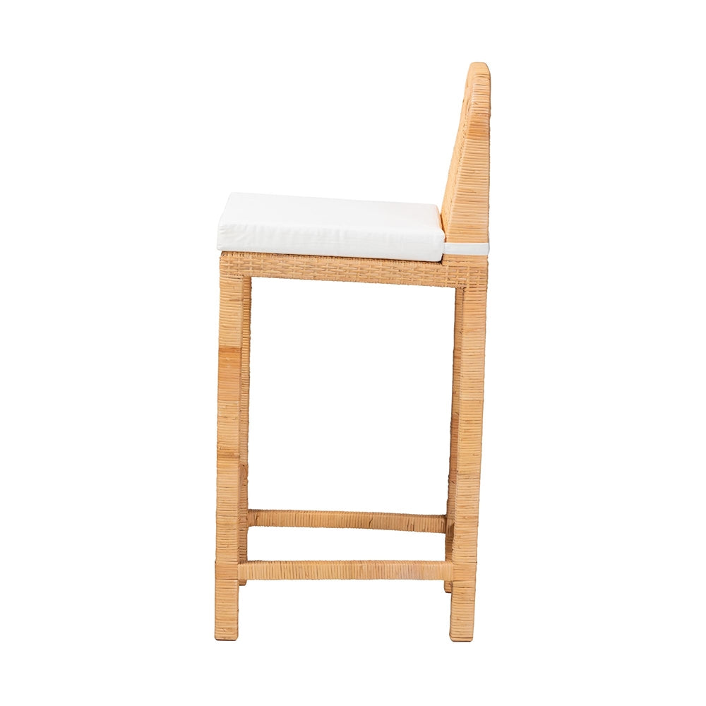 Zariah Modern Bohemian Natural Brown Rattan and Mahogany Wood Bar Stool