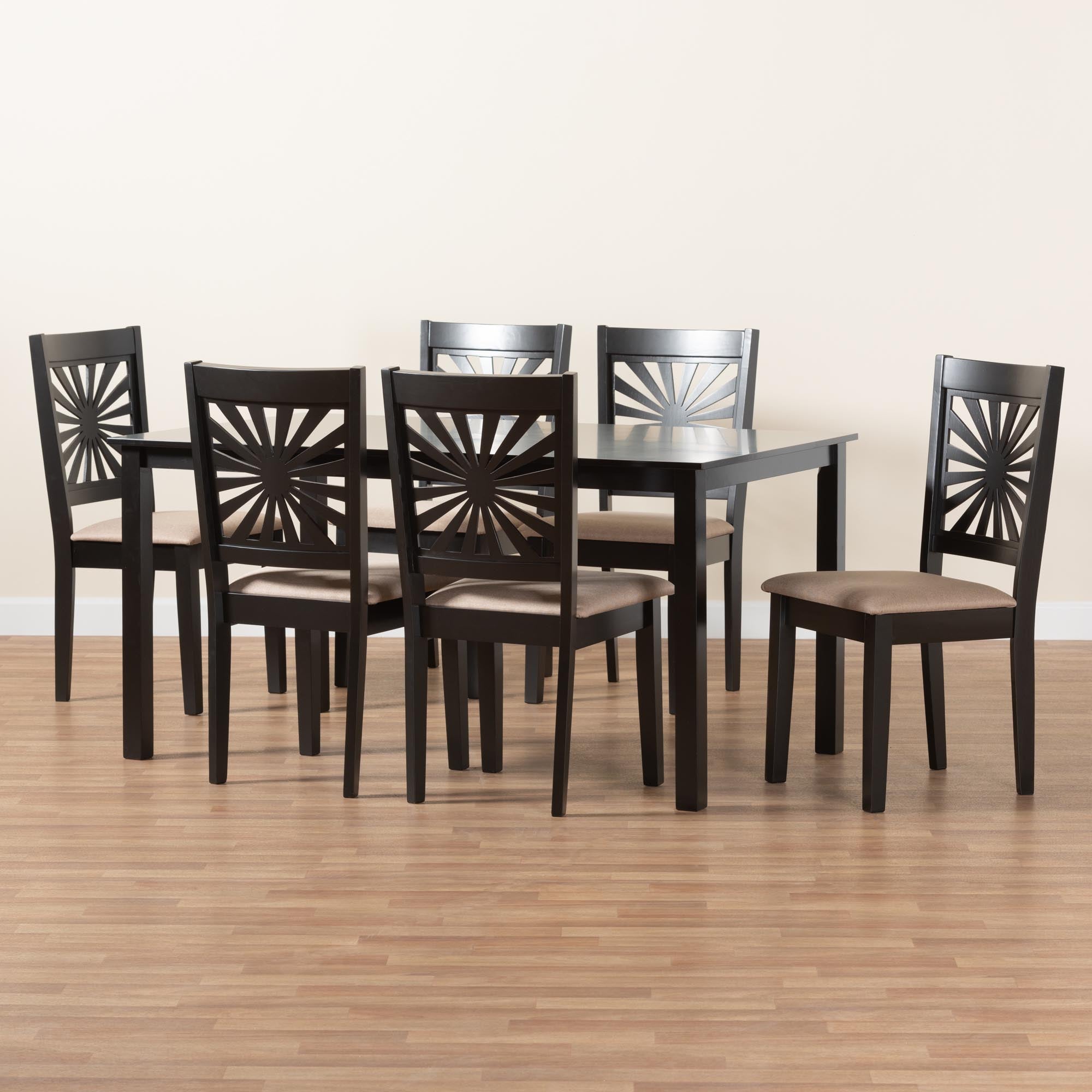 Olympia Modern Beige Fabric and Espresso Brown Finished Wood 7-Piece Dining Set