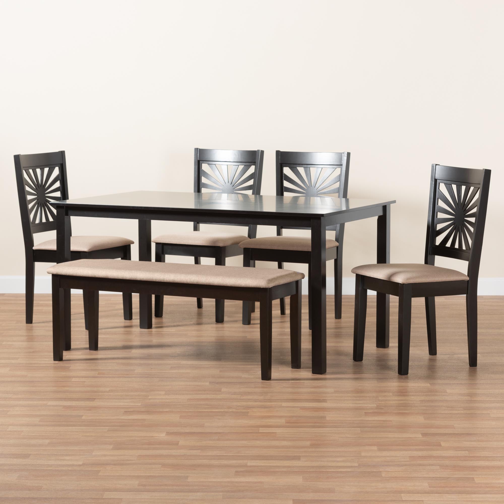 Olympia Modern Beige Fabric and Espresso Brown Finished Wood 6-Piece Dining Set