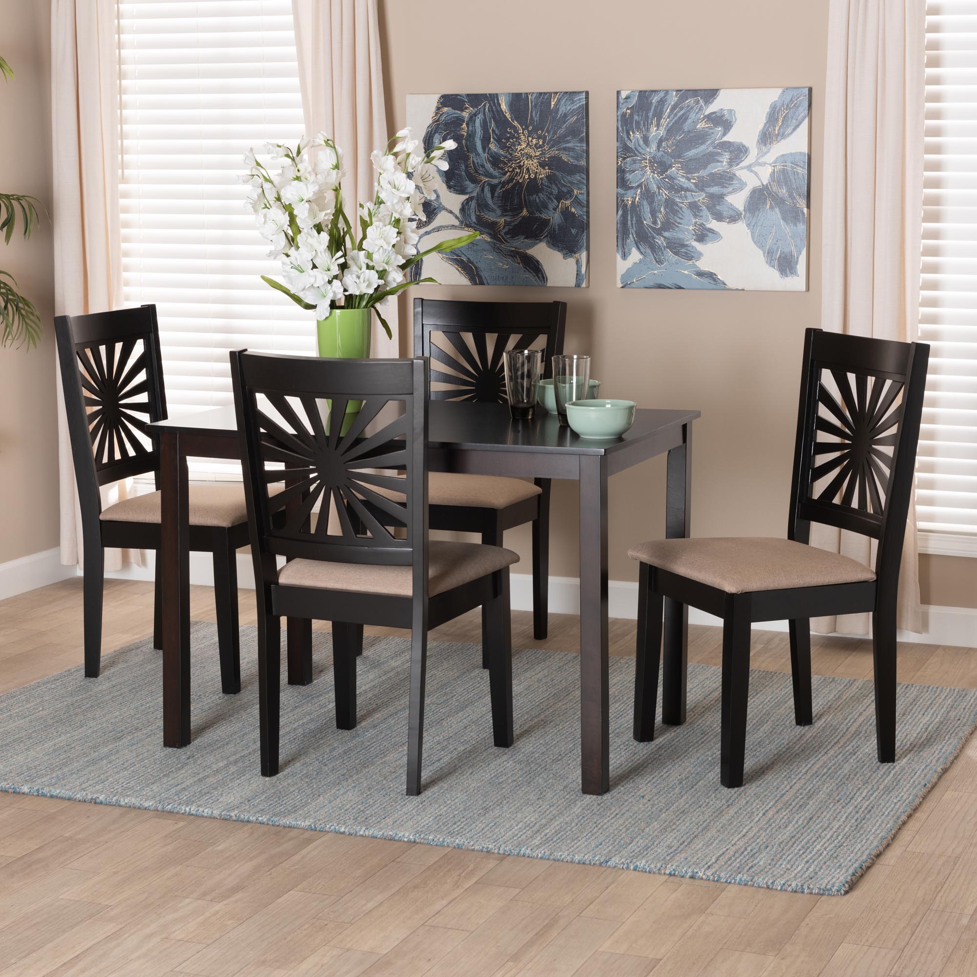Olympia Modern Beige Fabric and Espresso Brown Finished Wood 5-Piece Dining Set