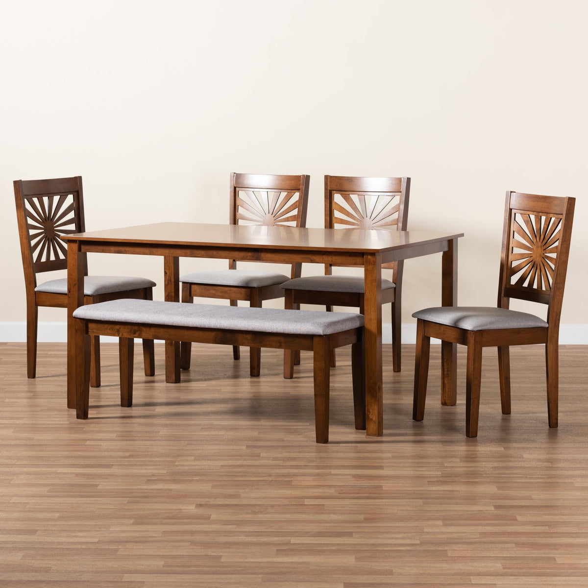 Olympia Modern Grey Fabric and Walnut Brown Finished Wood 6-Piece Dining Set