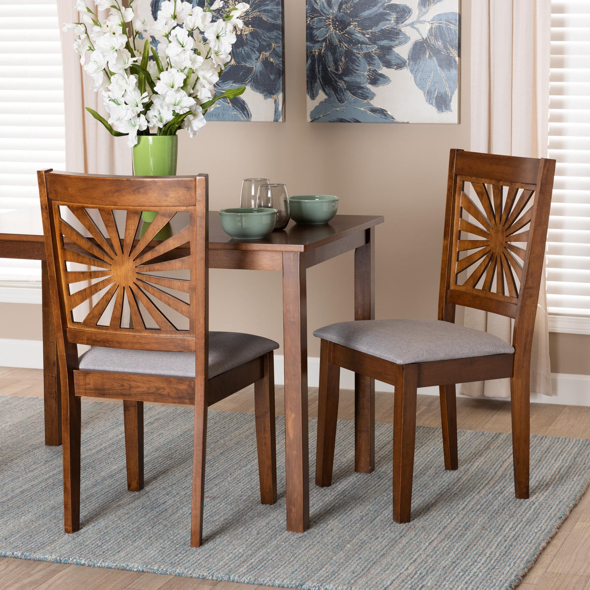 Olympia Modern Grey Fabric and Walnut Brown Finished Wood Dining Chair