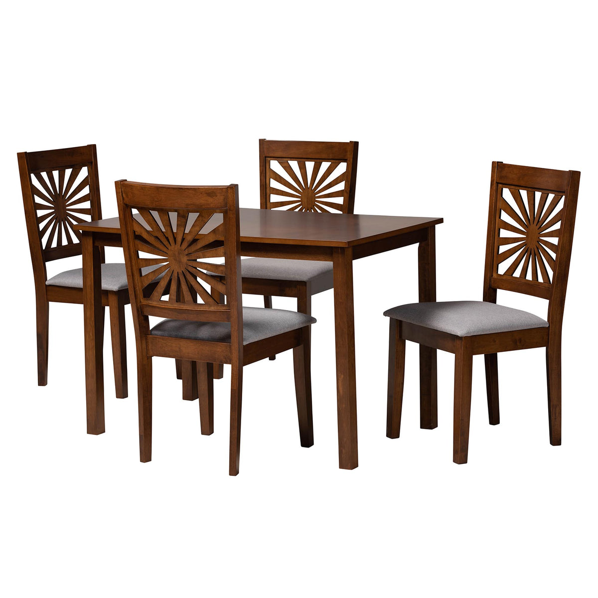 Olympia Modern Grey Fabric and Walnut Brown Finished Wood 5-Piece Dining Set