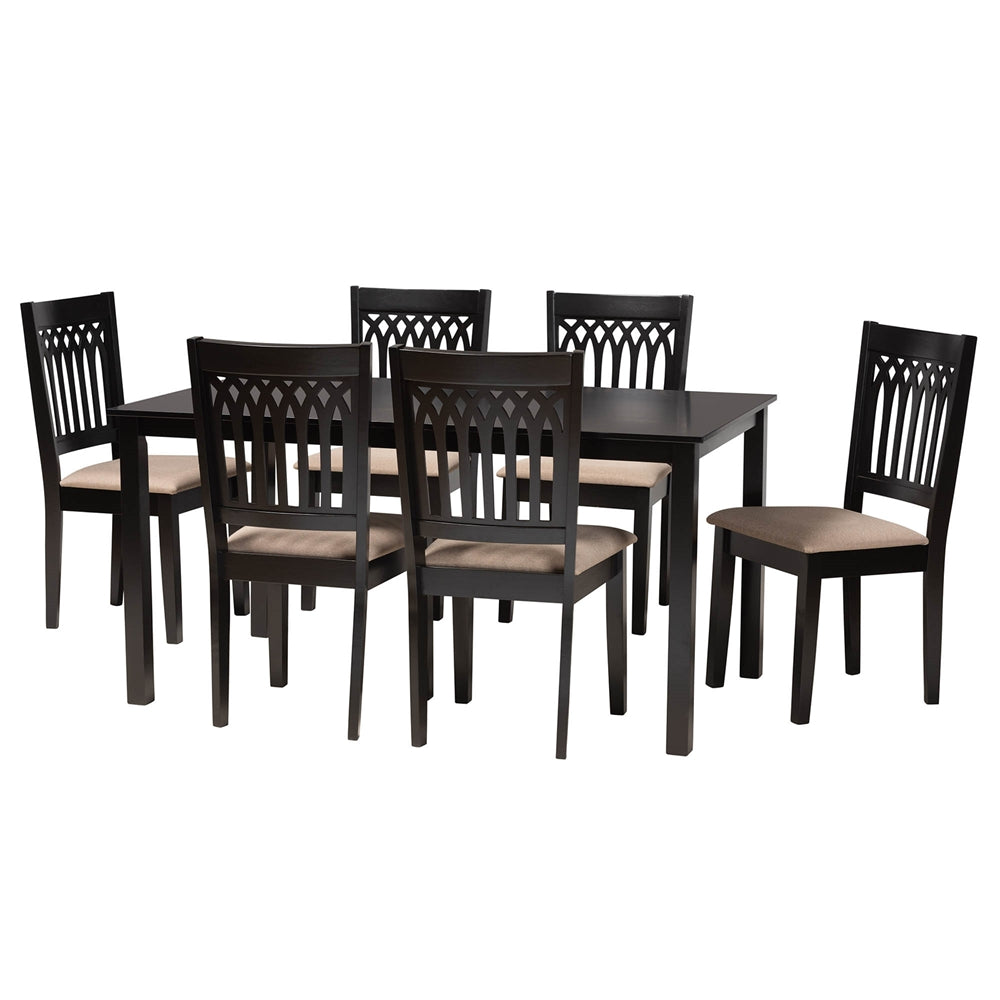 Genesis Modern Beige Fabric and Dark Brown Finished Wood 7-Piece Dining Set