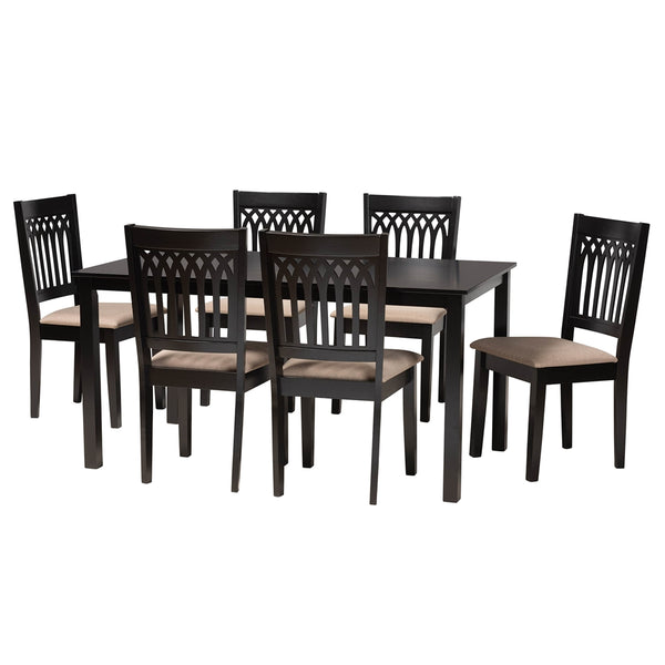 Genesis Modern Beige Fabric and Dark Brown Finished Wood 7-Piece Dining Set