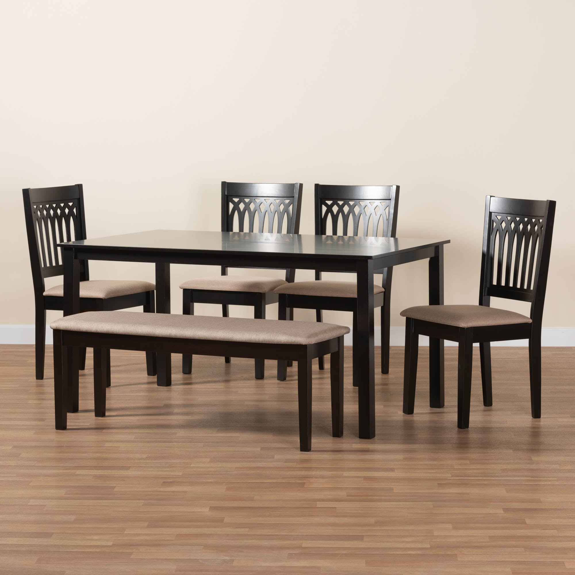 Genesis Modern Beige Fabric and Dark Brown Finished Wood 6-Piece Dining Set
