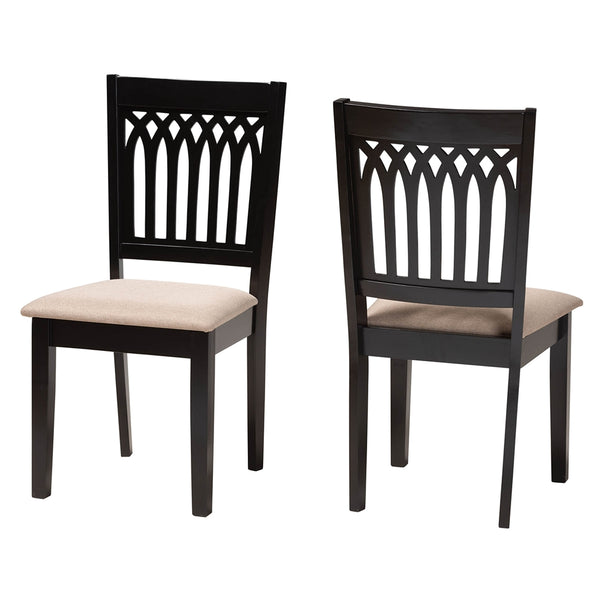 Genesis Modern Beige Fabric and Dark Brown Finished Wood 2-Piece Dining Chair Set