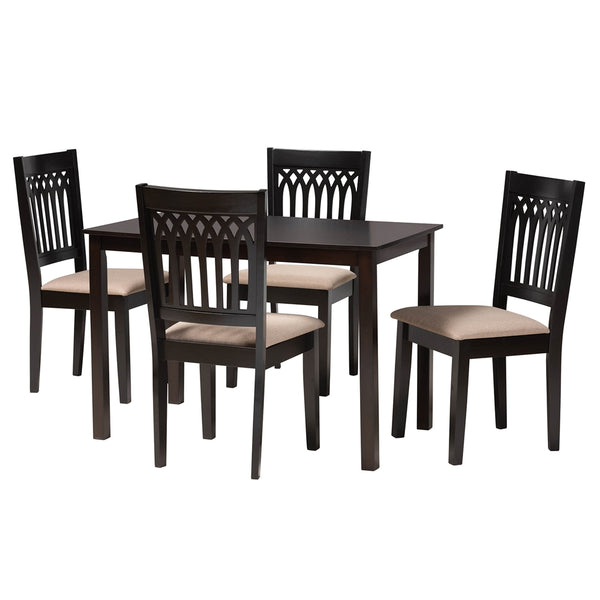 Genesis Modern Beige Fabric and Dark Brown Finished Wood 5-Piece Dining Set