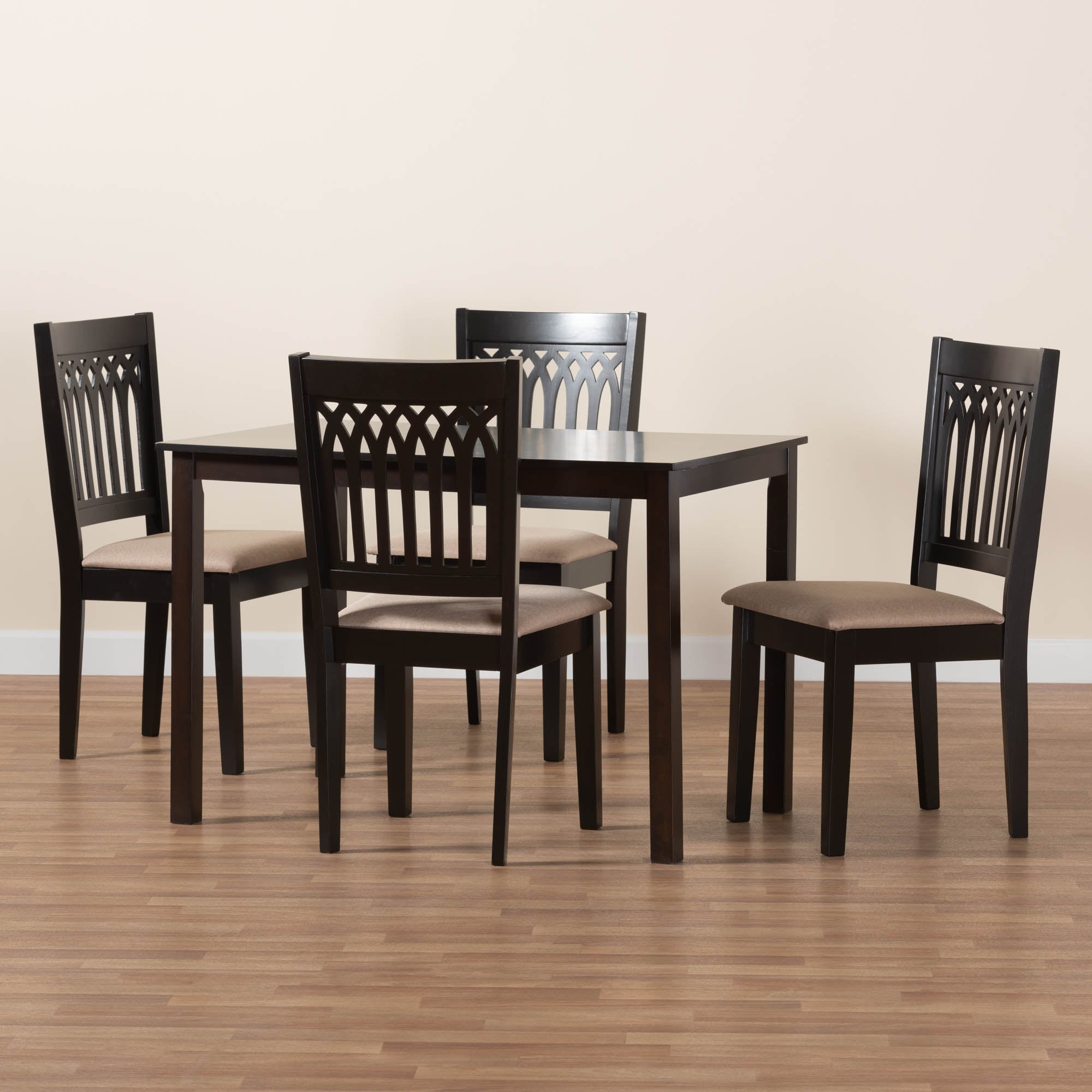 Genesis Modern Beige Fabric and Dark Brown Finished Wood 5-Piece Dining Set