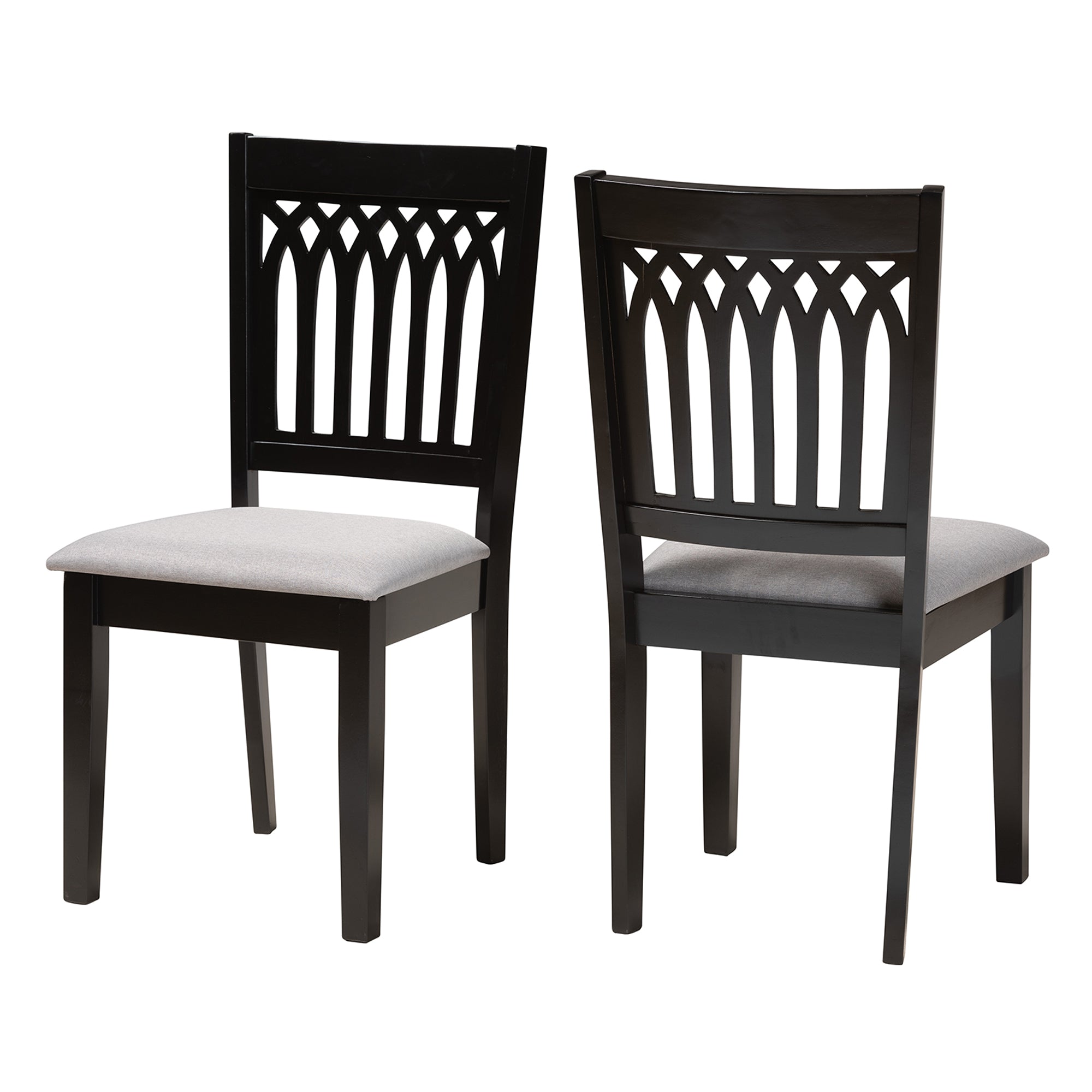 Baxton Studio Genesis Modern Grey Fabric and Dark Brown Finished Wood 2-Piece Dining Chair Set