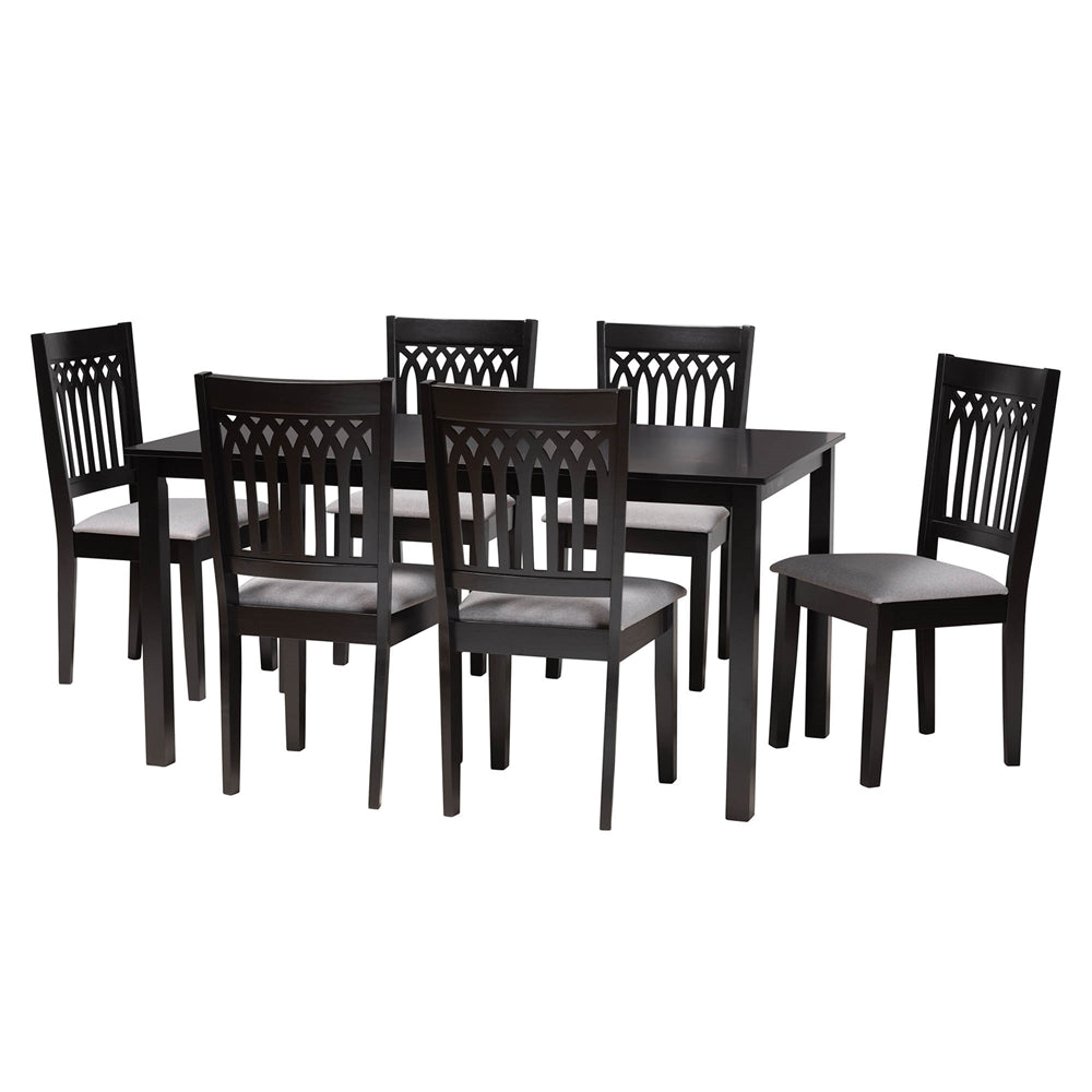 Genesis Modern Grey Fabric and Dark Brown Finished Wood 7-Piece Dining Set