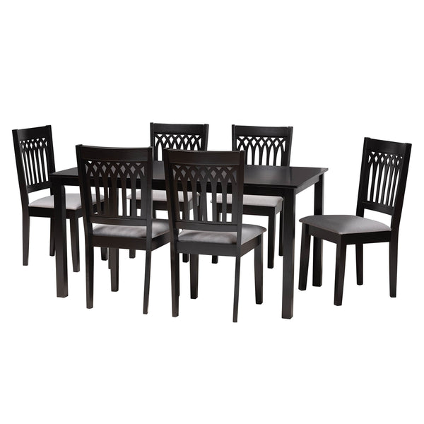 Genesis Modern Grey Fabric and Dark Brown Finished Wood 7-Piece Dining Set