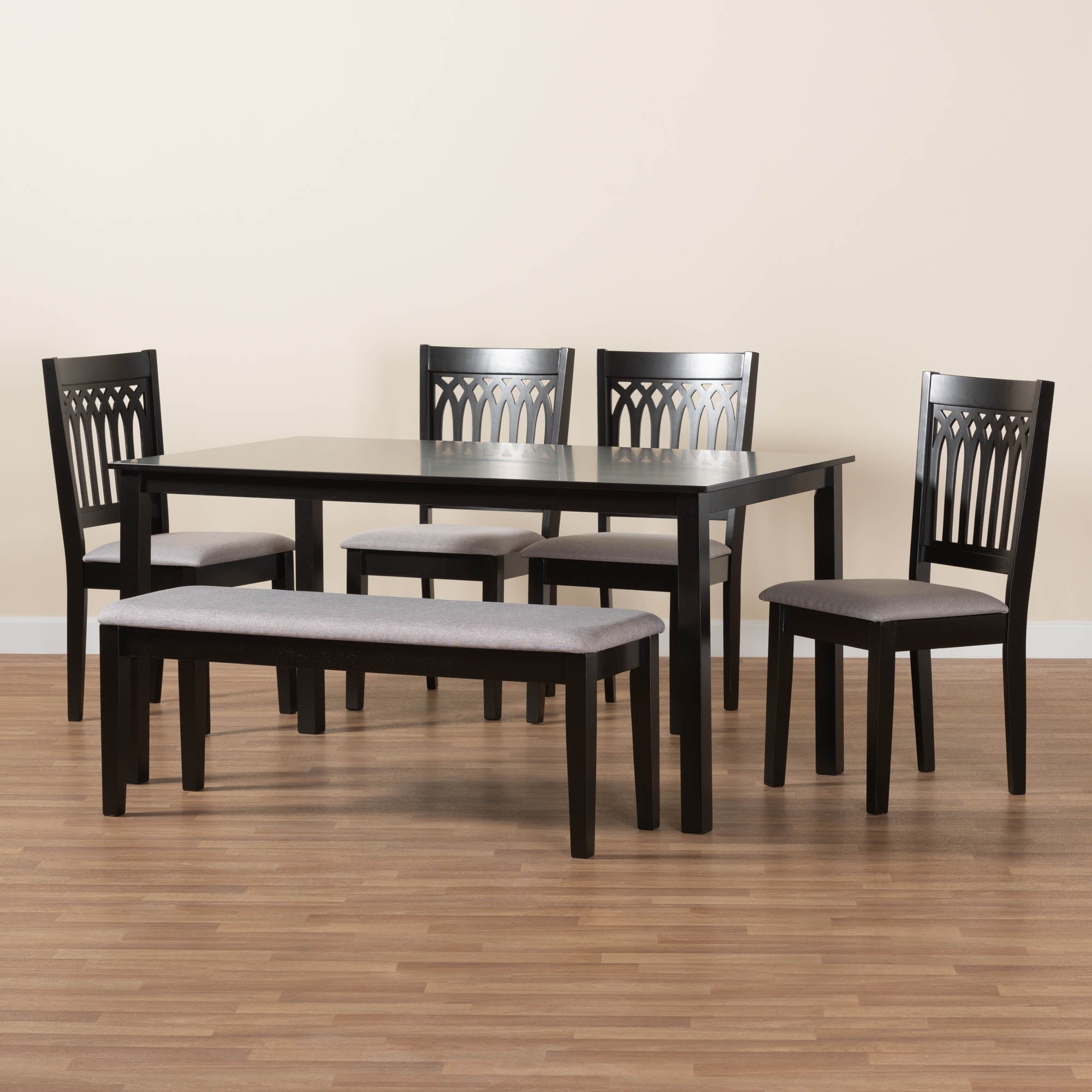 Genesis Modern Grey Fabric and Dark Brown Finished Wood 6-Piece Dining Set