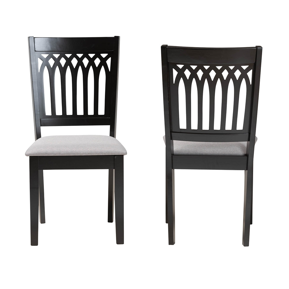 Genesis Modern Grey Fabric and Dark Brown Finished Wood 2-Piece Dining Chair Set