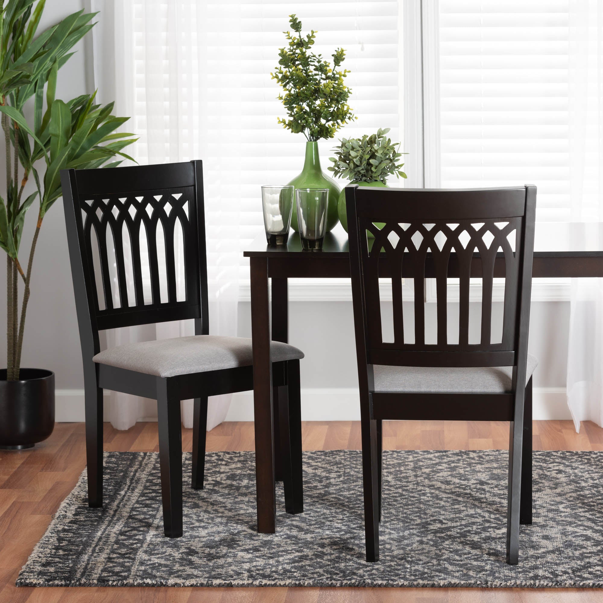 Genesis Modern Grey Fabric and Dark Brown Finished Wood 2-Piece Dining Chair Set