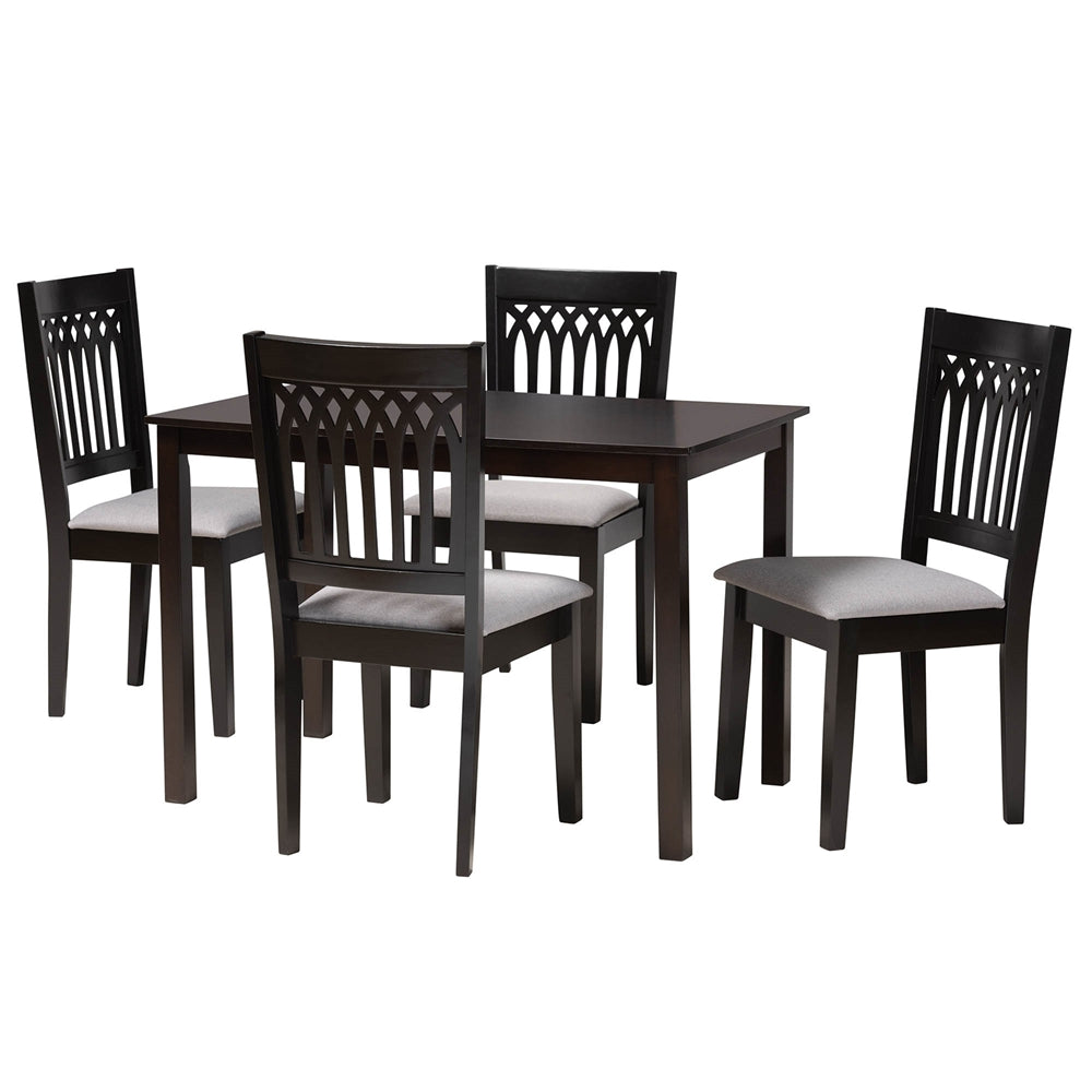 Genesis Modern Grey Fabric and Dark Brown Finished Wood 5-Piece Dining Set