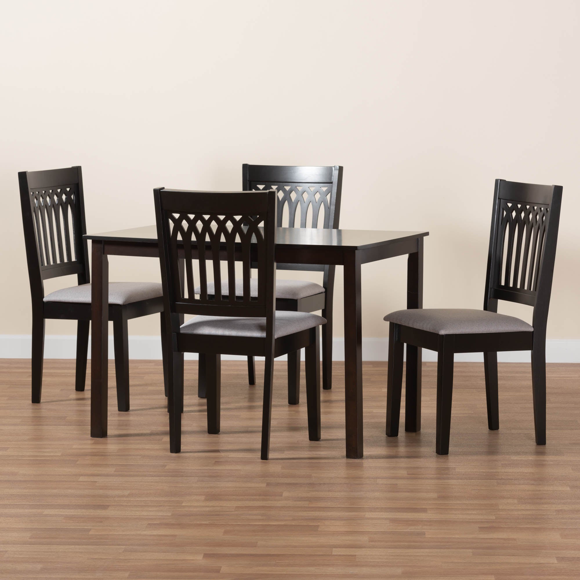 Genesis Modern Grey Fabric and Dark Brown Finished Wood 5-Piece Dining Set
