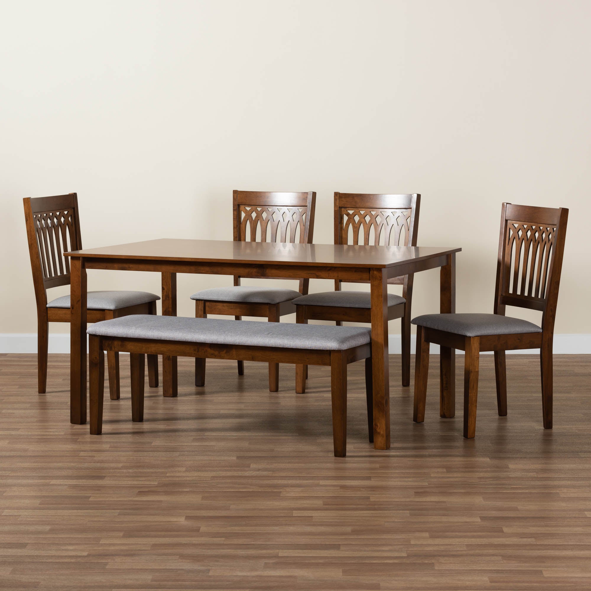 Genesis Modern Grey Fabric and Walnut Brown Finished Wood 6-Piece Dining Set