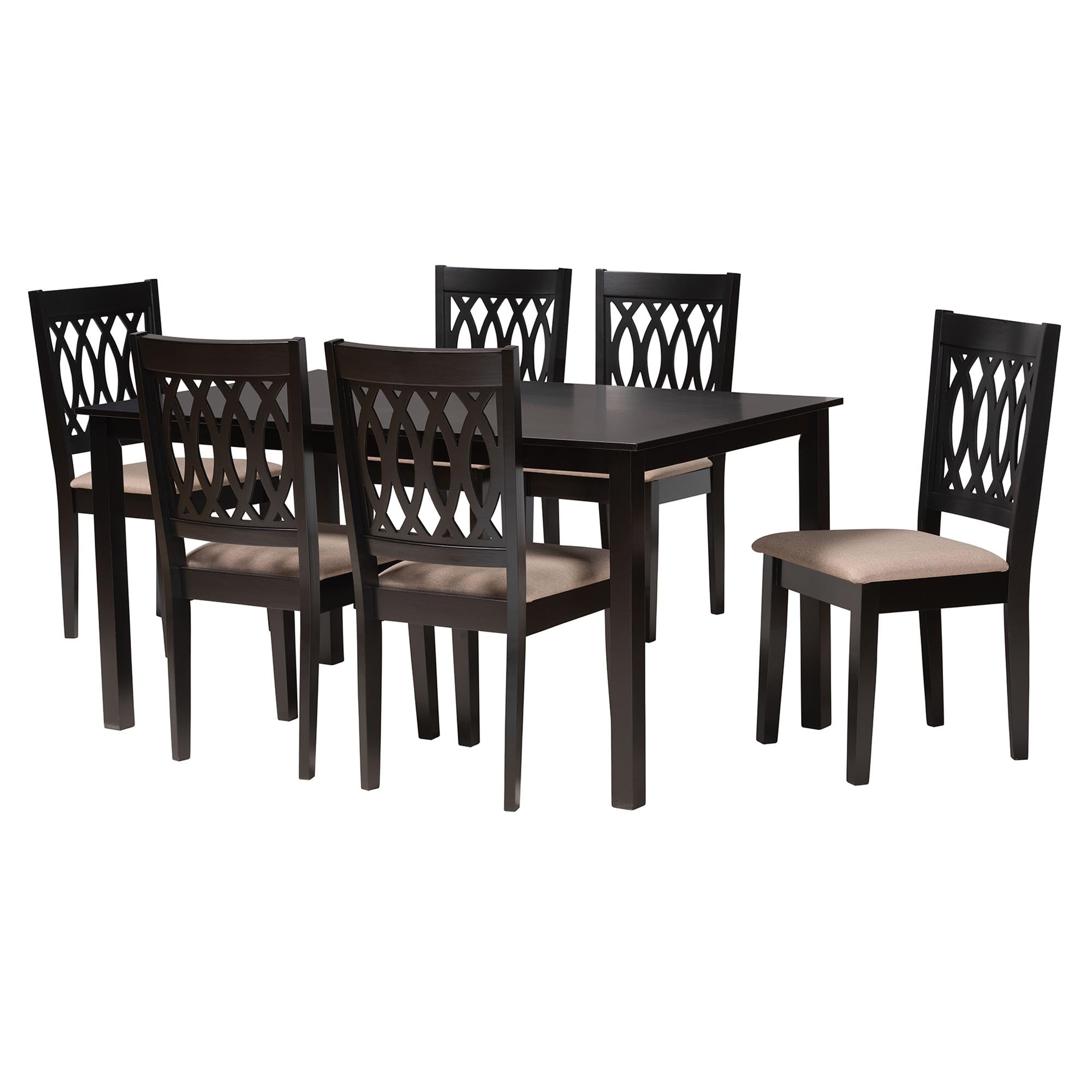 Florencia Modern Beige Fabric and Espresso Brown Finished Wood 7-Piece Dining Set