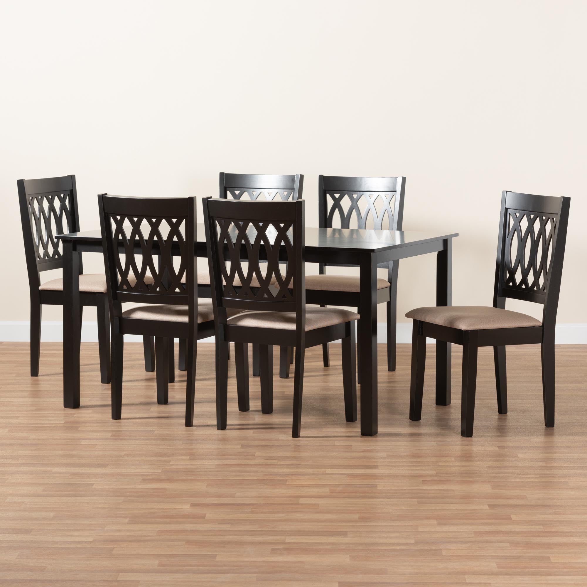 Florencia Modern Beige Fabric and Espresso Brown Finished Wood 7-Piece Dining Set