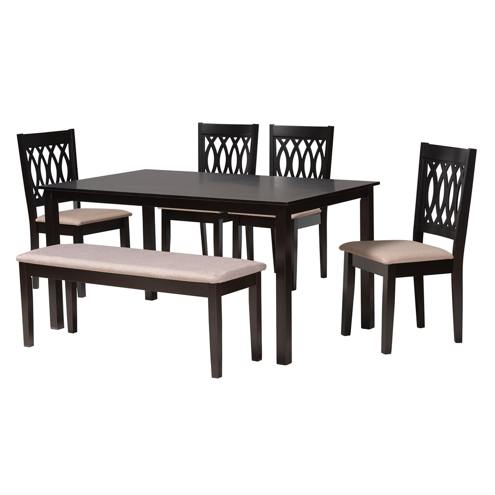 Florencia Modern Beige Fabric and Espresso Brown Finished Wood 6-Piece Dining Set